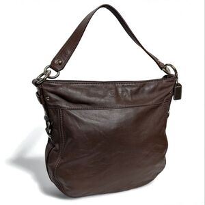 Coach Womens Zoe Dark Brown Leather Inner Pockets Zipper Shoulder Strap Hobo Bag